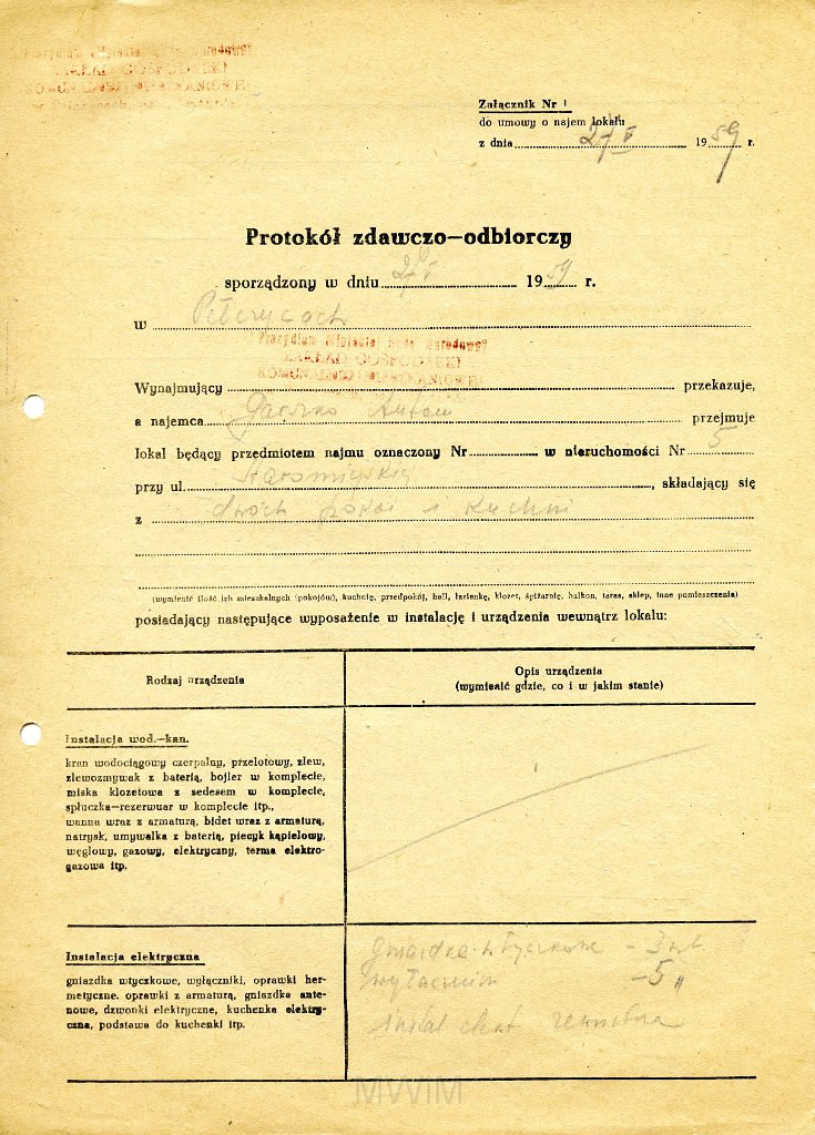 KKE 5877-5.jpg - Dok. Umowa Najmu Lokalu między Antonim Graszko a Prezydium Miejskiej Rady Narodowej - Zakładem Gospodarki Komunalno-Mieszkaniowej, Pełczyce, 27 V 1959 r. Do umowy został dołączony protkół zdawczo-odbiorczy mieszkania, Pełczyce, 27 V 1959 r.